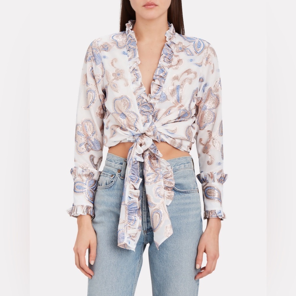 Alexis Marceau Wrap Top Floral Metallic Small